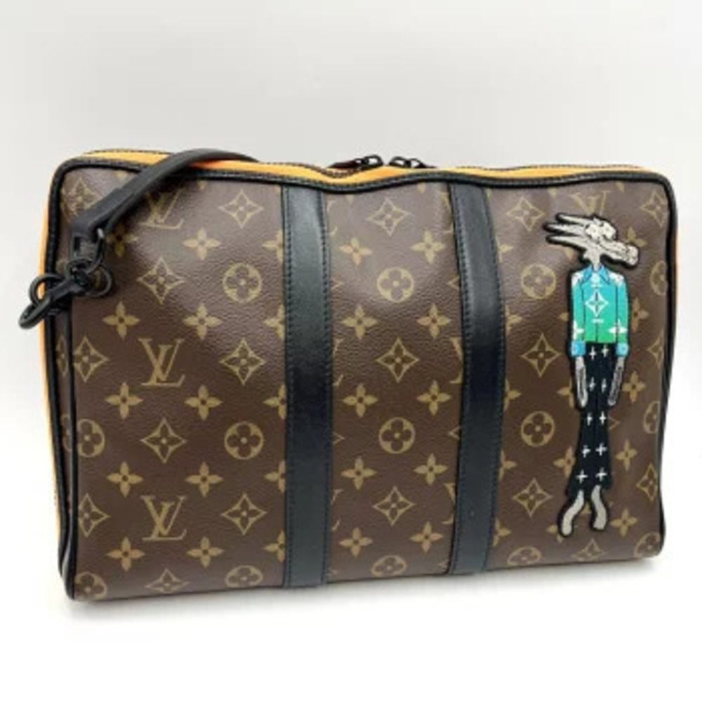 Louis Vuitton Monogram Soft Trunk Crossbody Bag Canvas Leather Orange Black